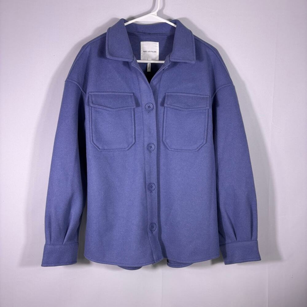 Avec Les Filles Periwinkle Heavyweight Button Down Shirt Jacket Size Small T1